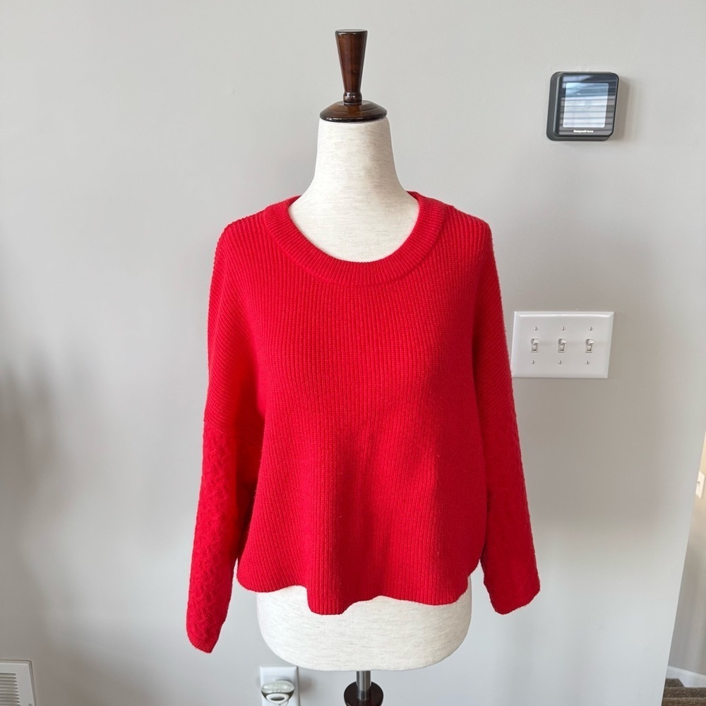 Jack by BB Dakota Boxy Poppy Red In The Mix Stitch Slightly Cropped Sweater - Picture 7 of 10